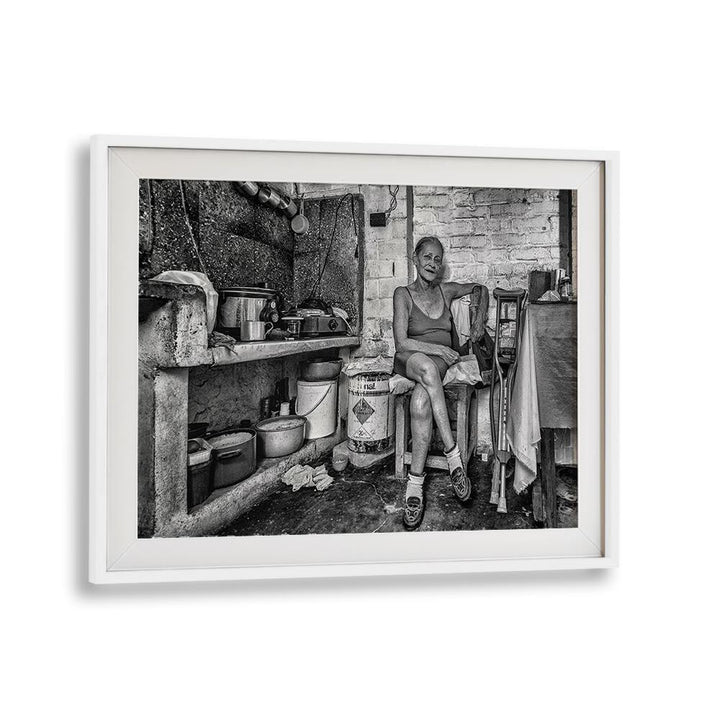 Vibrant urban scene featuring a woman in her kitchen, part of MARIA, PHOTOGRAPHY PRINTS collection.