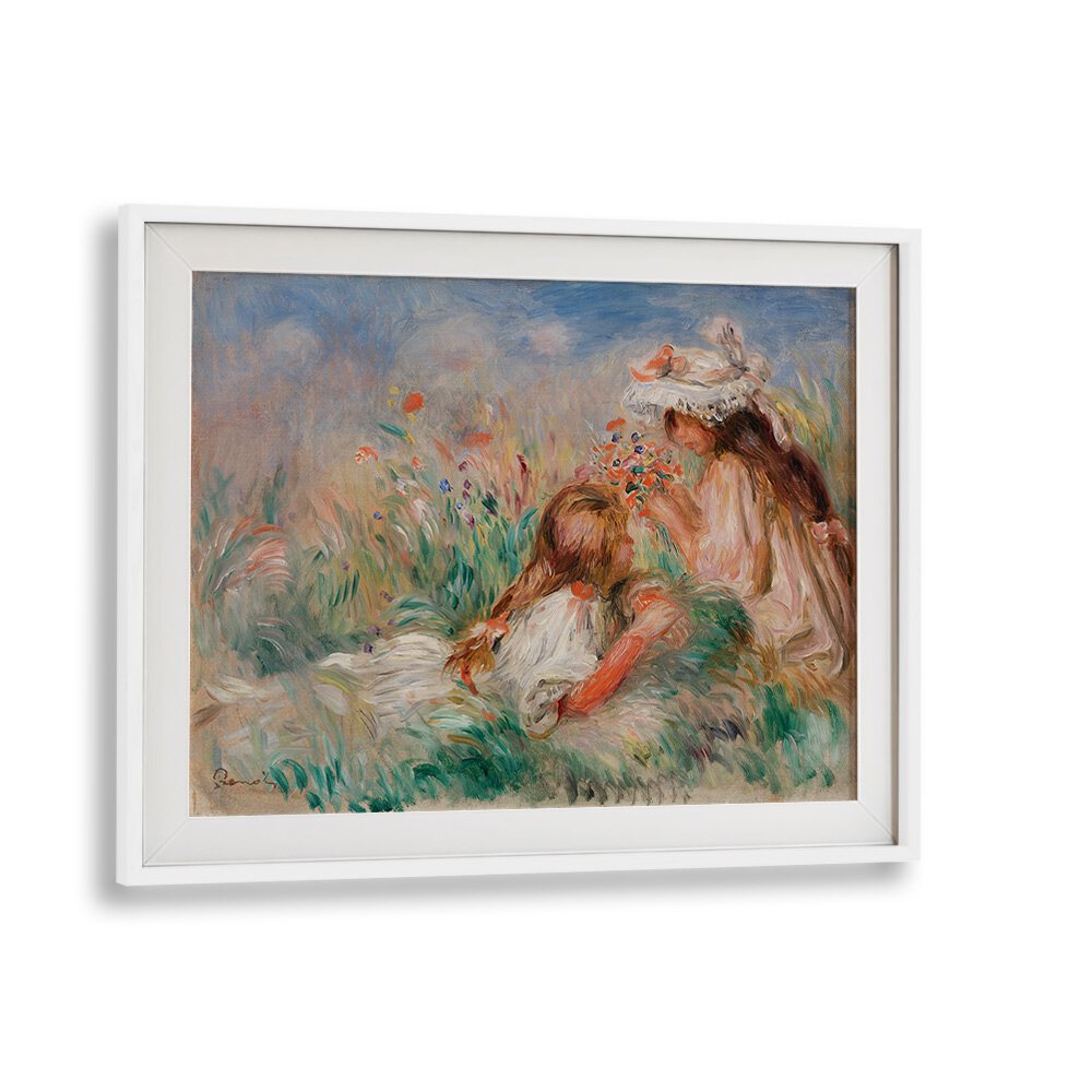 GIRLS IN THE GRASS ARRANGING A BOUQUET (1890) , VINTAGE PAINTINGS