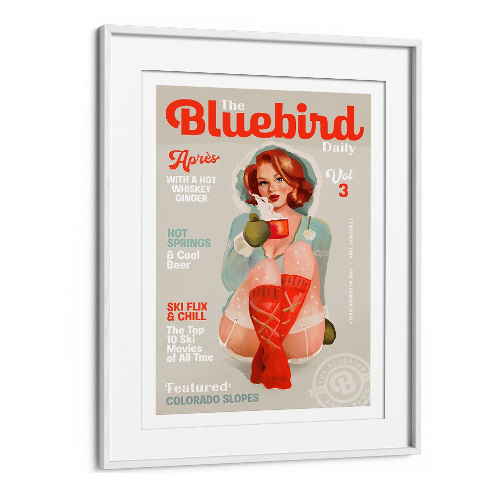 THE BLUEBIRD DAILY VINTAGE PIN UP SKI ART BY THE WHISKEY GINGER ,WOMEN ILLUSTRATION PAINTINGS