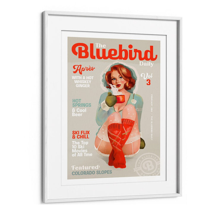 THE BLUEBIRD DAILY VINTAGE PIN UP SKI ART BY THE WHISKEY GINGER ,WOMEN ILLUSTRATION PAINTINGS