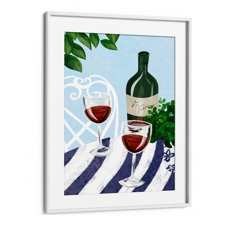 Elegant RED WINE UNDER THE TREE, BAR art featuring wine glasses and a bottle, perfect for cafe decor.