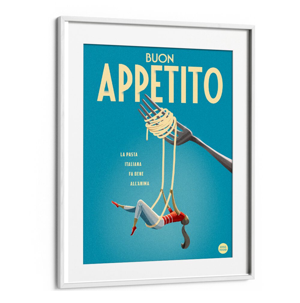 Art featuring "BUON APPETITO , BAR" captures the joy of mealtime with playful pasta-themed design.