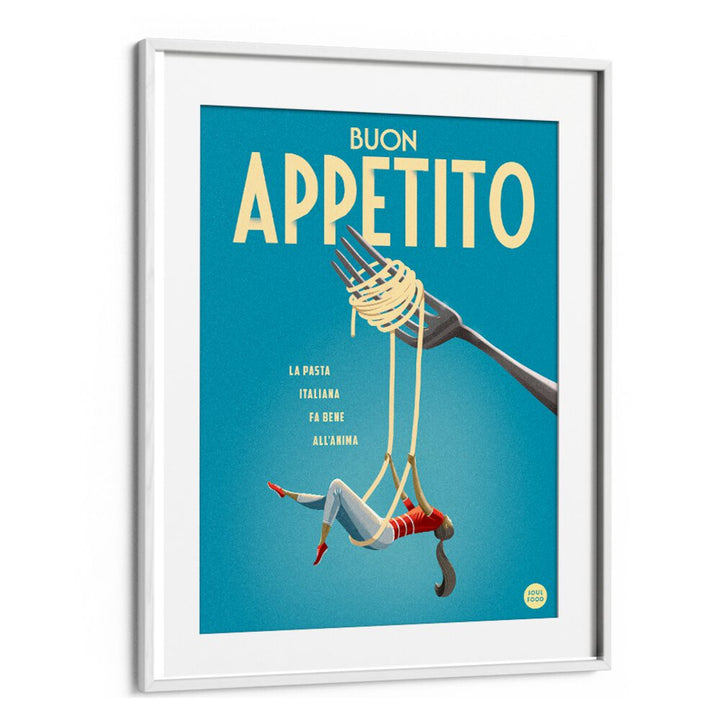 Art featuring "BUON APPETITO , BAR" captures the joy of mealtime with playful pasta-themed design.