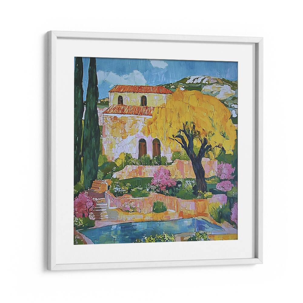 Exquisite HOUSE BY THE POOL artwork capturing luxury living and outdoor elegance in a stunning setting.