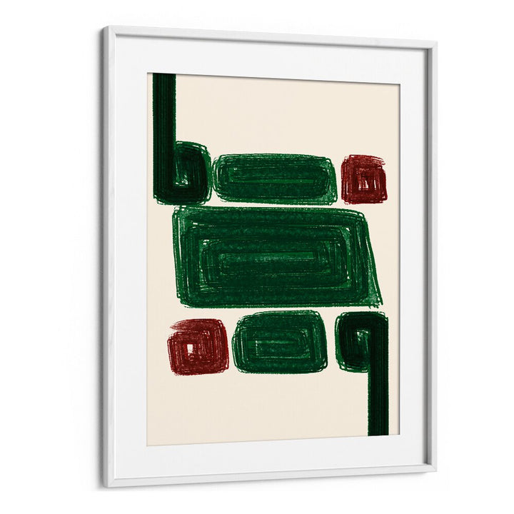 SIMPLEX III, ABSTRACT PAINTINGS feature vibrant green and red shapes, perfect for modern decor enhancement.