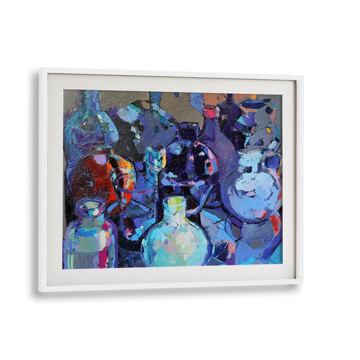 Colorful abstract painting featuring GLASS JUGS, enhancing decor with elegance and artistic flair. Perfect for any space.