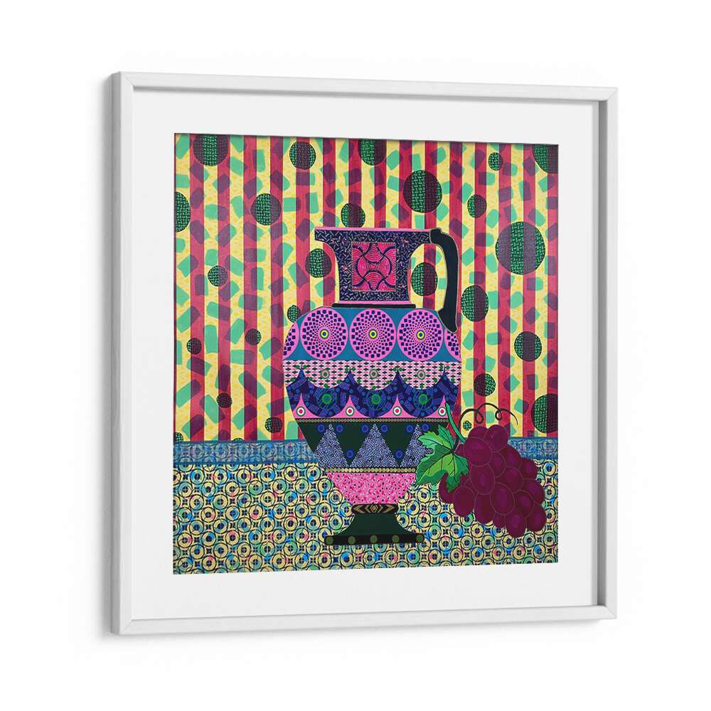 Colorful SUMMER NIGHT DREAM, KITCHEN POSTERS featuring a decorative vase and grapes, perfect for vibrant kitchens.