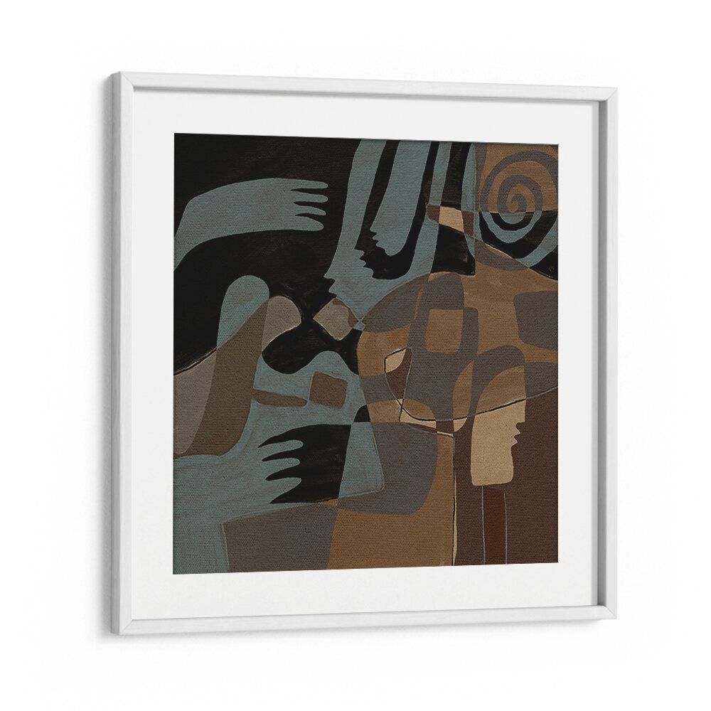 Modern abstract artwork featuring intertwined forms in earthy tones, showcasing ESSENCE IV, ABSTRACT PAINTINGS.
