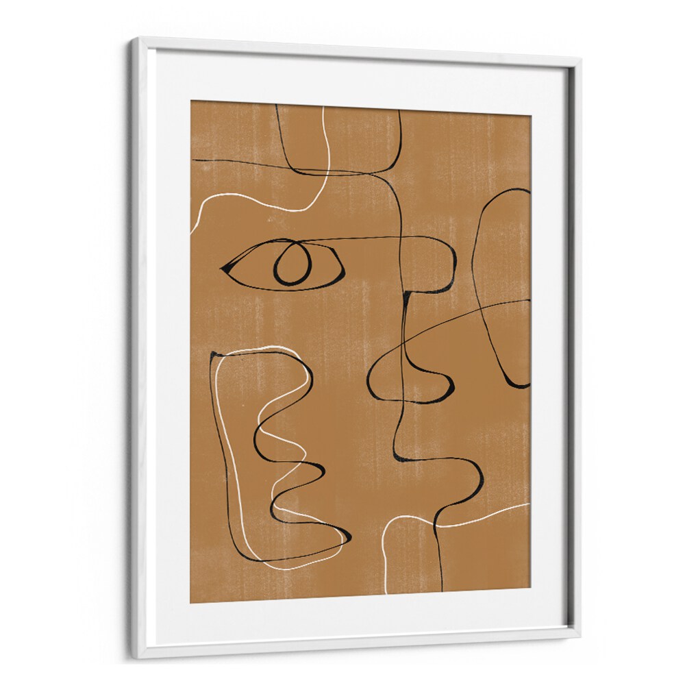 Elegant ABSTRACT FACE NO3, LINE ART PAINTINGS on a warm background, perfect for modern decor at Whitemount.
