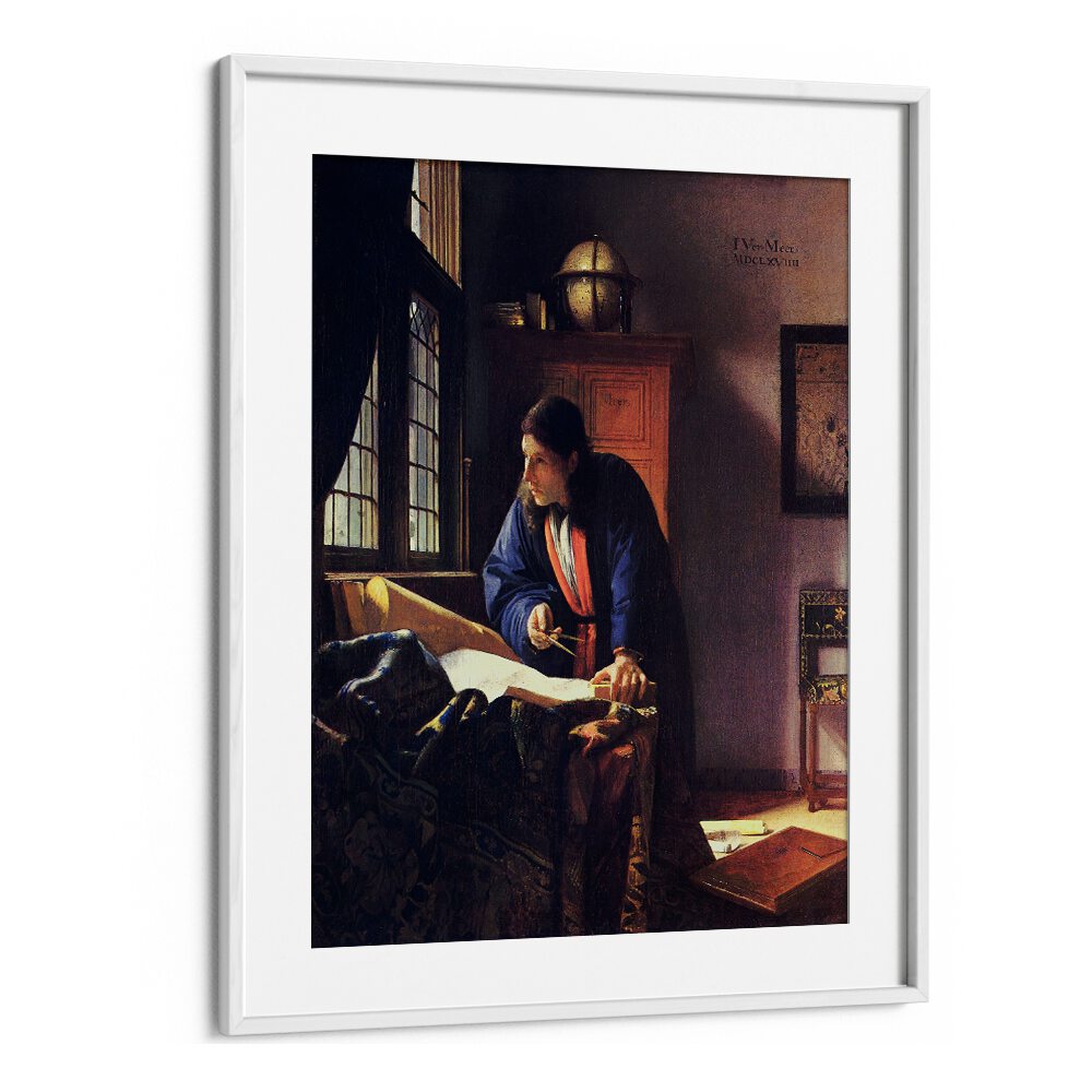 THE GEOGRAPHER (1669) FAMOUS PAINTING BY JOHANNES VERMEER, VINTAGE PAINTINGS