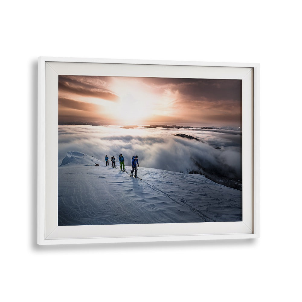 Explore breathtaking "HIGH ABOVE THE FOG, PHOTOGRAPHY PRINTS" showcasing stunning alpine landscapes at sunset.