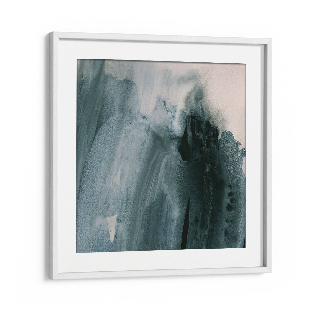 Greyish brushstrokes blend in this abstract painting, enhancing any space with elegance and artistry.