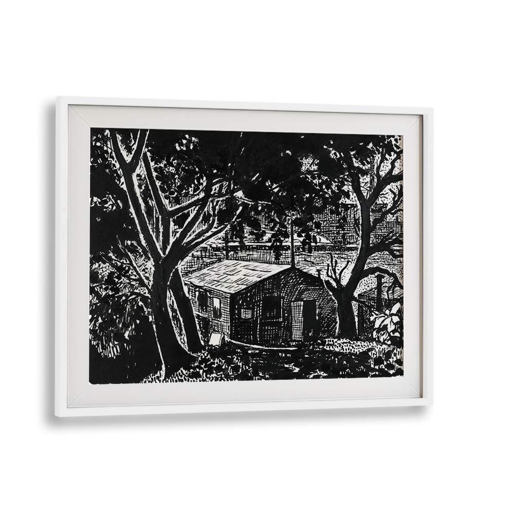 HOUSE IN THE WOODS DRAWING  (1875–1918) , VINTAGE PAINTINGS