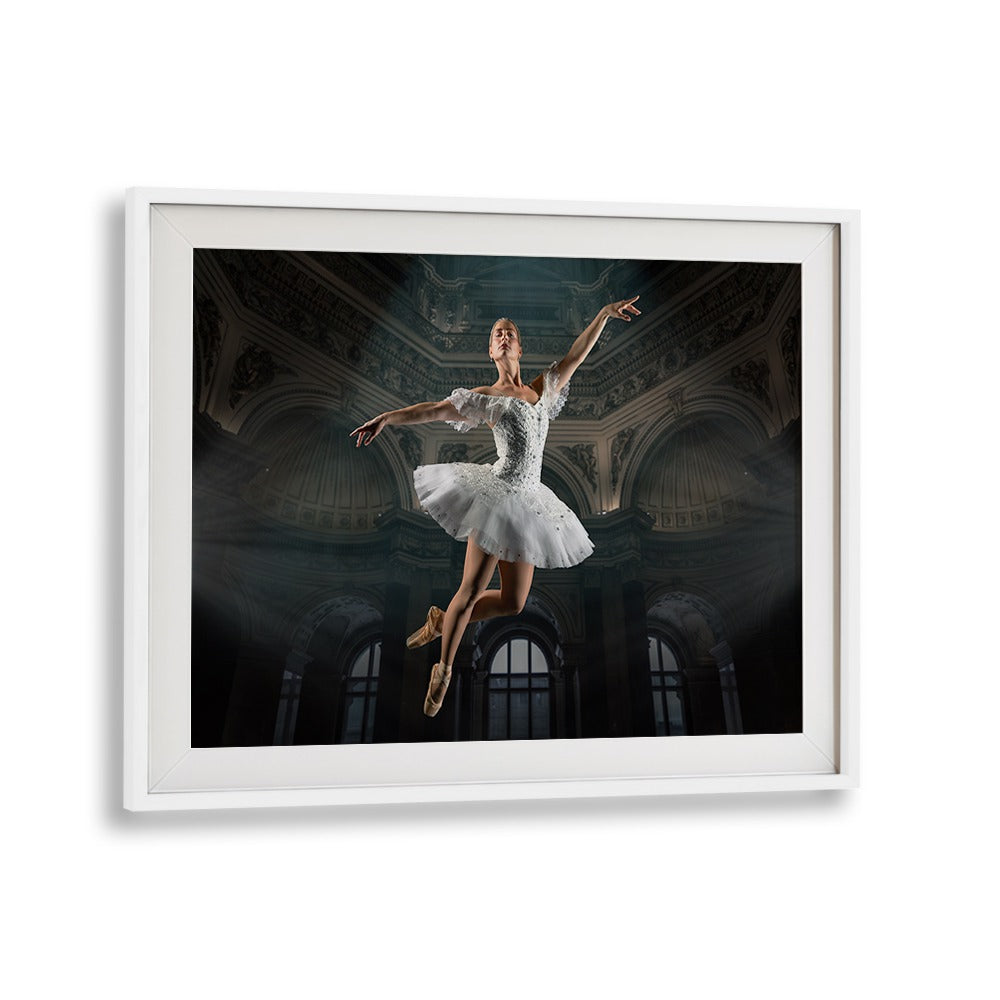 Graceful ballerina mid-leap in a surreal setting, showcasing BALLERINA BLANCE, PHOTOGRAPHY PRINTS. Perfect for art lovers.