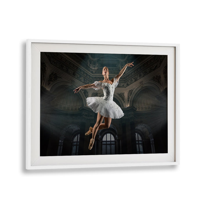 Graceful ballerina mid-leap in a surreal setting, showcasing BALLERINA BLANCE, PHOTOGRAPHY PRINTS. Perfect for art lovers.