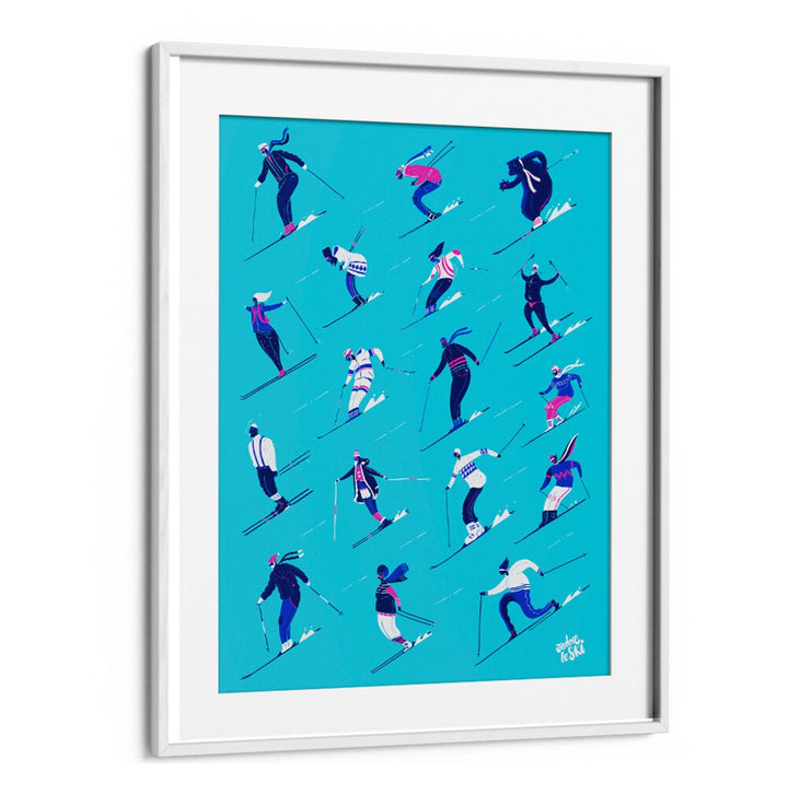 Colorful LE SKI BLUE, SPORTS POSTERS showcasing skiers in action, perfect for winter sports enthusiasts.
