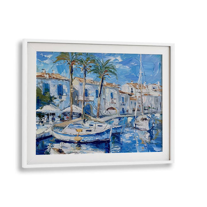 Stunning artwork "BOATS IN THE HARBOR" captures serene maritime beauty, perfect for home or office decor.