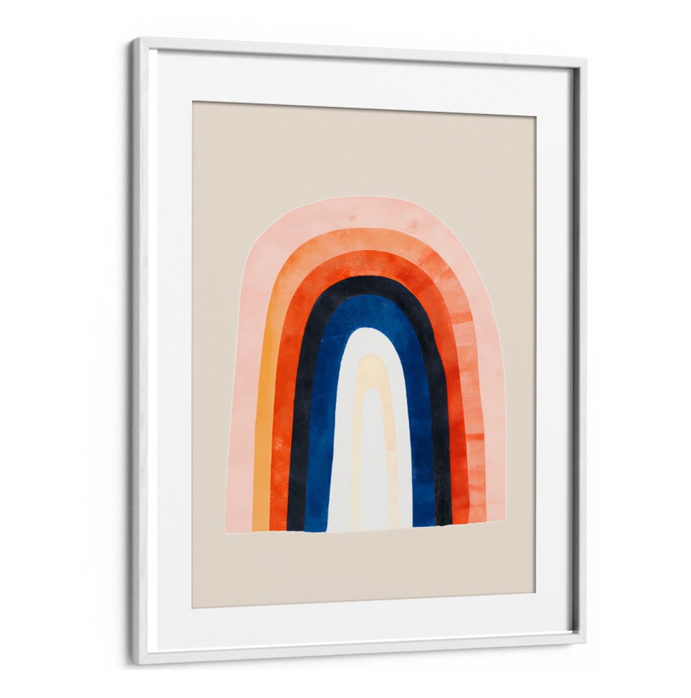 OVER THE RAINBOW , KIDS ROOM PAINTINGS featuring a colorful abstract rainbow in a white frame by Whitemount Decor