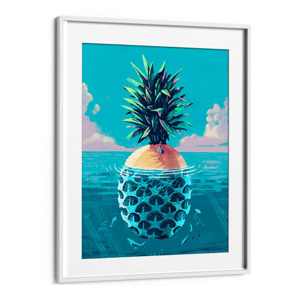 Vibrant art of a pineapple island, perfect for fans of STRANDED ON PINEAPPLE ISLAND, BEACH PAINTINGS collection.