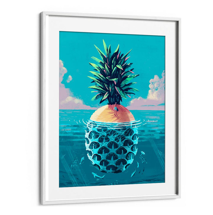 Vibrant art of a pineapple island, perfect for fans of STRANDED ON PINEAPPLE ISLAND, BEACH PAINTINGS collection.