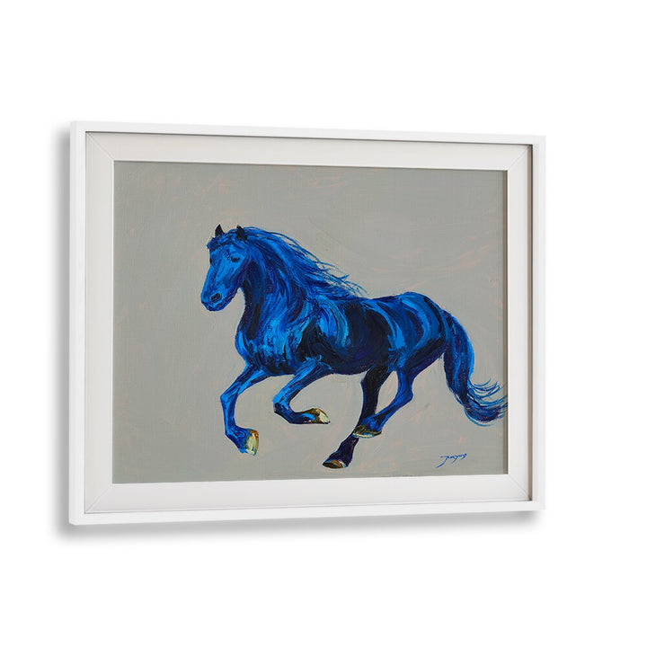 Vibrant artwork featuring a blue horse, perfect for animal paintings lovers. A BLUE HORSE, ANIMAL PAINTINGS.