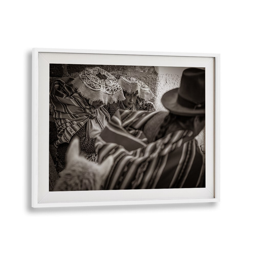 Black and white CUSCO STREET IV, PHOTOGRAPHY PRINTS showcasing vibrant street life and cultural heritage in Cusco.