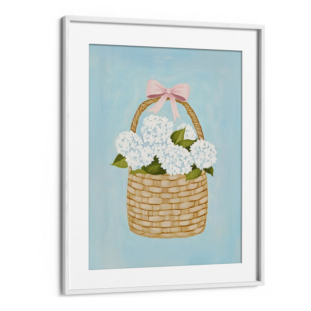 HYDRANGEAS IN BASKET , FLORAL FLOWER PAINTINGS