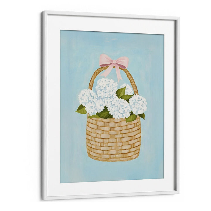 HYDRANGEAS IN BASKET , FLORAL FLOWER PAINTINGS