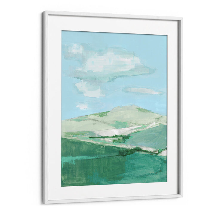 Serene blue and green landscape painting from the PASTEL MEADOWS, LANDSCAPE PAINTINGS collection for your home decor.