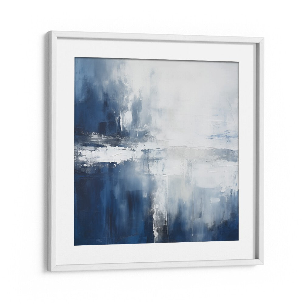AQUA DREAMSCAPE, ABSTRACT PAINTINGS featuring soothing blues and whites in a modern frame, perfect for elegant decor.