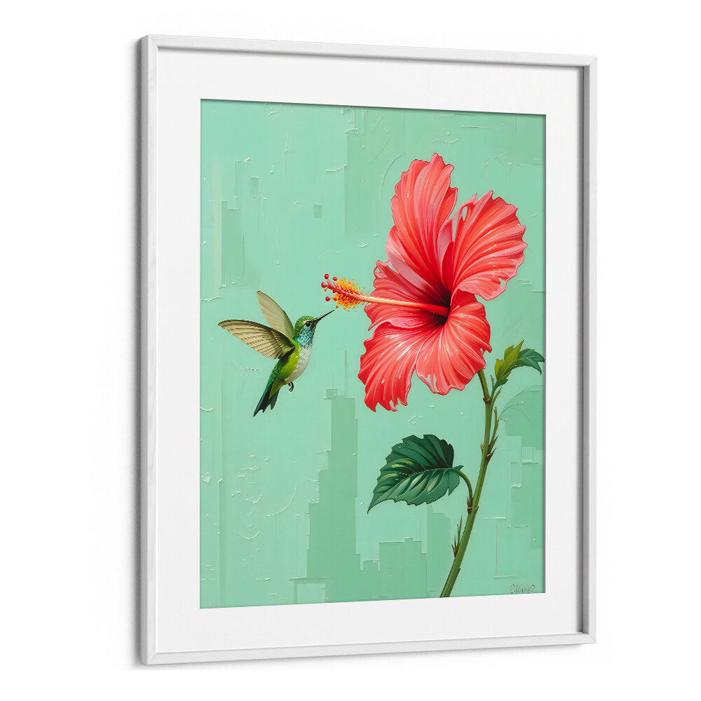 BIRD VISITED MY GARDEN , FLORAL FLOWER PAINTINGS