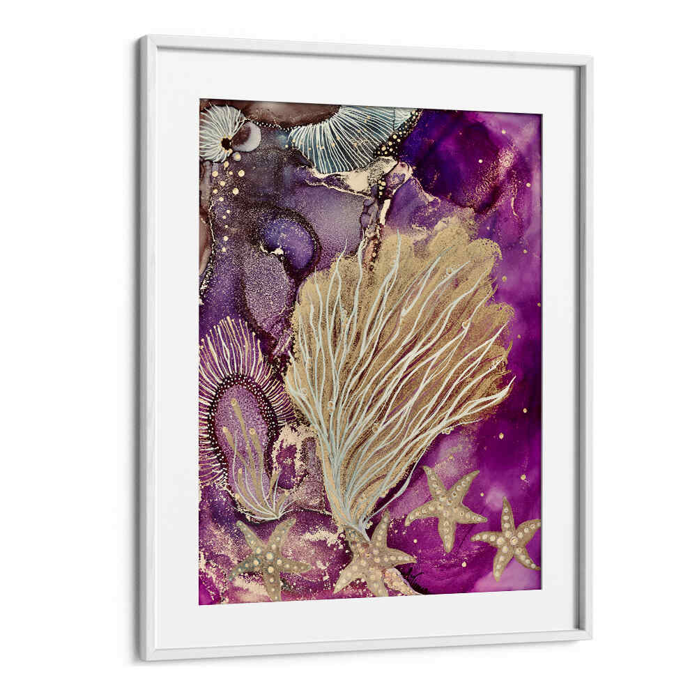 Vibrant Blushing Reef Beach Paintings featuring coral and starfish, perfect for a serene coastal home decor.