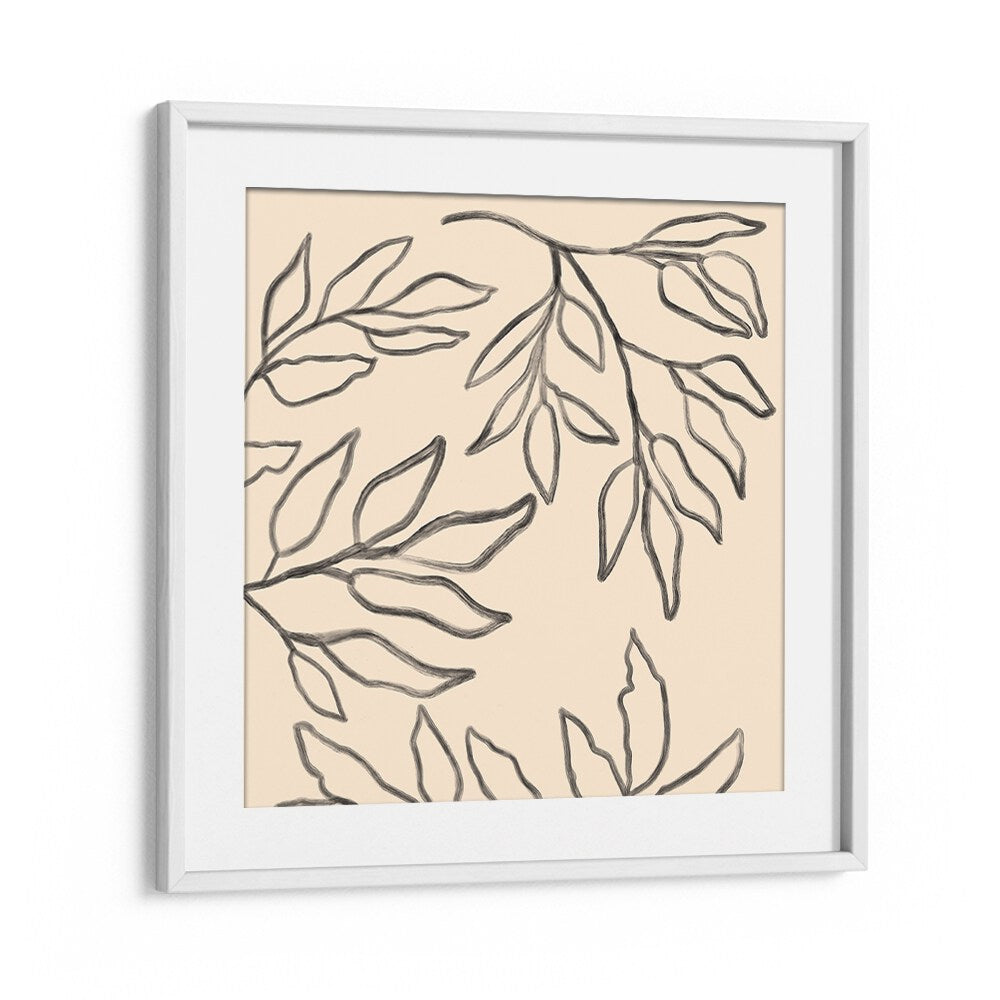Stylish BOTANICAL ABSTRACT IV, FLORAL FLOWER PAINTINGS showcasing elegant leaves on a soft background, perfect for decor.
