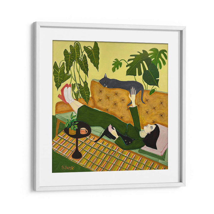 CAT LADY ON COUCH , PORTRAITS & FIGURATIVE ILLUSTRATIONS