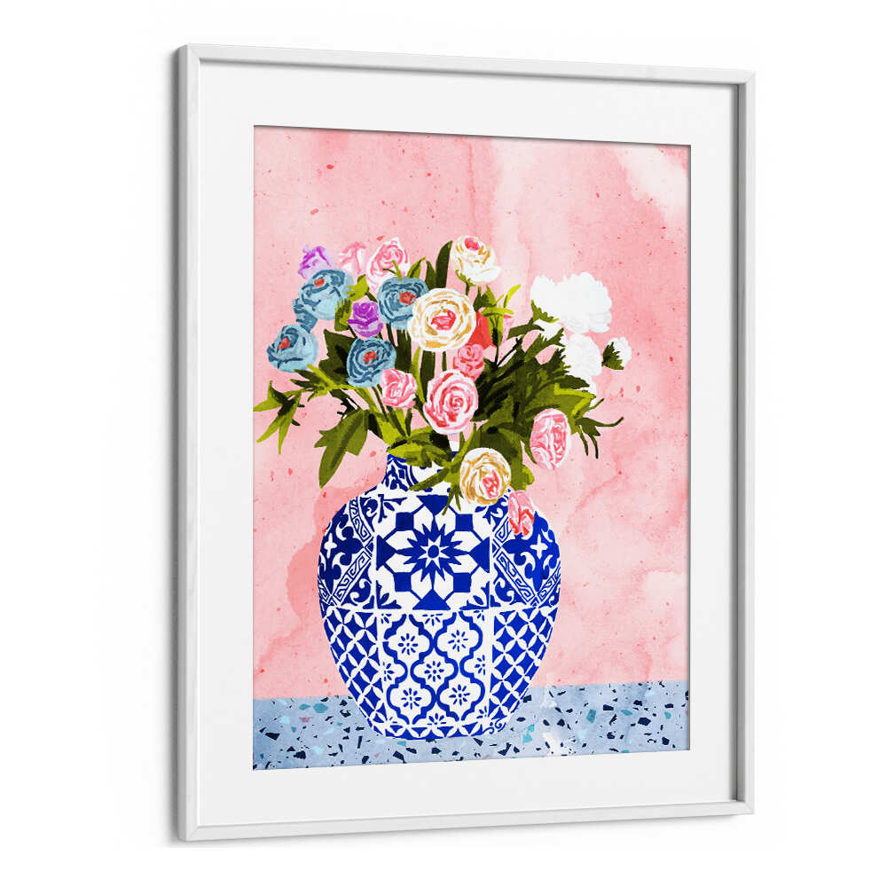 CERAMIC PLANTER , FLORAL FLOWER PAINTINGS