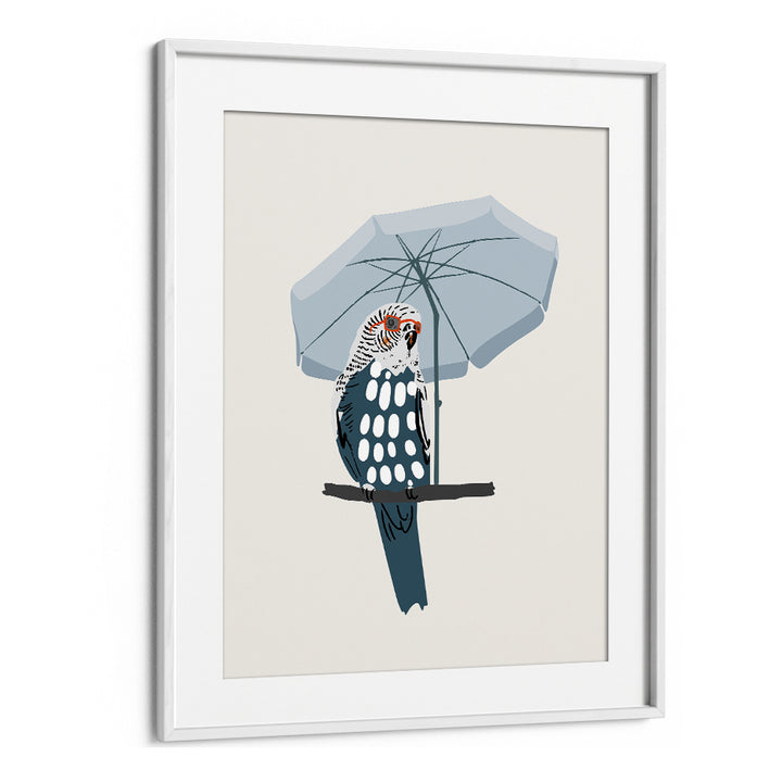 COOL BUDGIE UNDER UMBRELLA