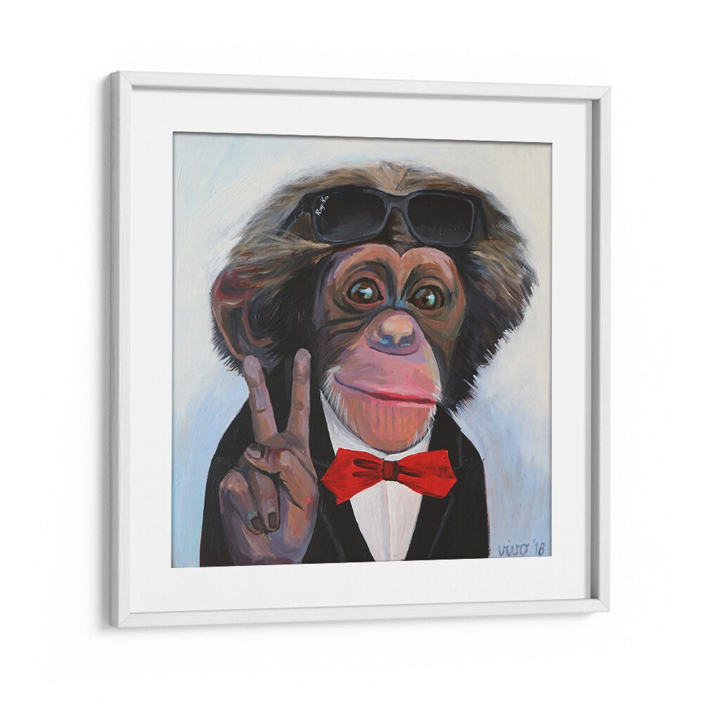 Vibrant COOL PRIMATE CHARM, COMIC POSTERS featuring a stylish monkey in a tuxedo, perfect for comic lovers.