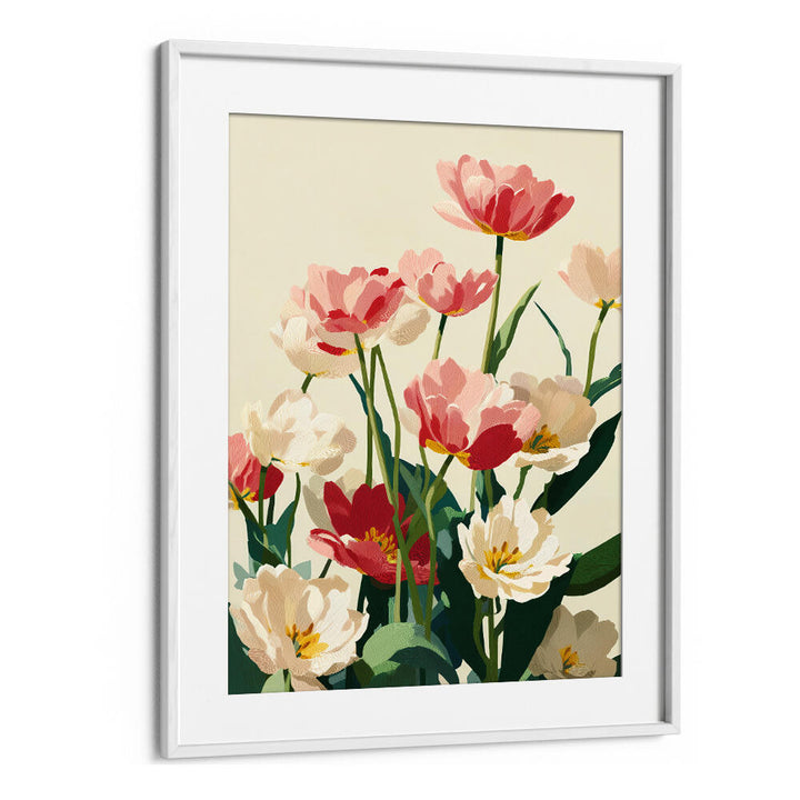 CORAL TULIPS IN BLOOM , FLORAL FLOWER PAINTINGS