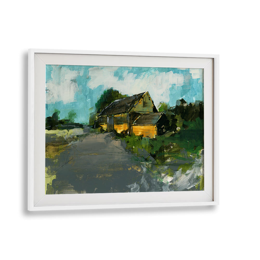 COUNTRY BARN I, LANDSCAPE PAINTINGS showcasing a serene countryside scene, perfect for enhancing any space’s tranquility.