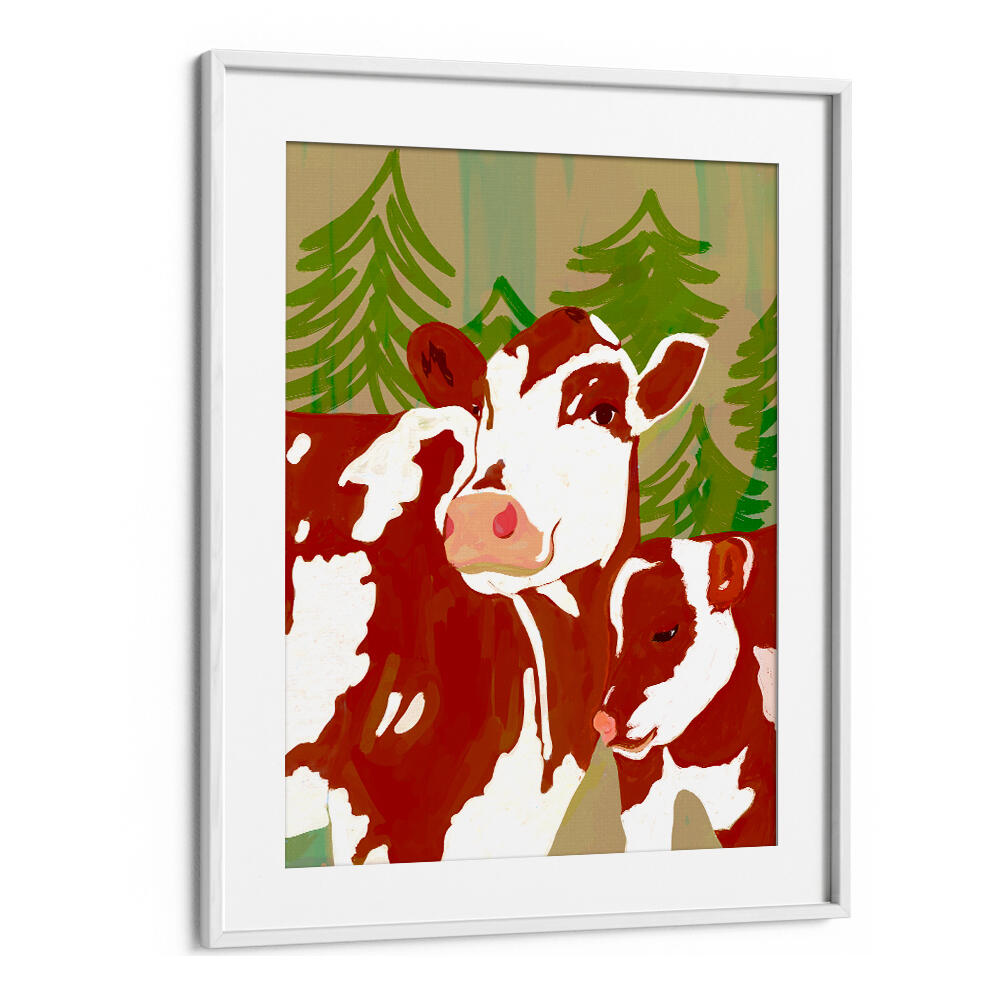 COW & CALF WOODLAND EMBRACE , ANIMAL PAINTINGS