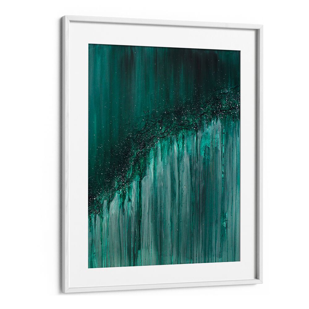 Stunning SERENITY MEETS CHAOS, ABSTRACT PAINTINGS with vibrant greens and textured details for modern decor.