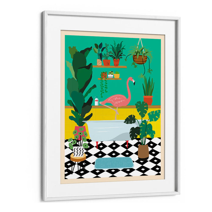FLAMINGO BATH TIME , BATHROOM ART PRINTS