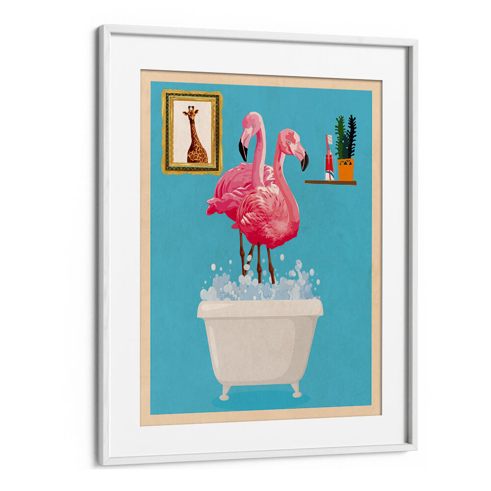 FLAMINGOS IN BATH , BATHROOM ART PRINTS