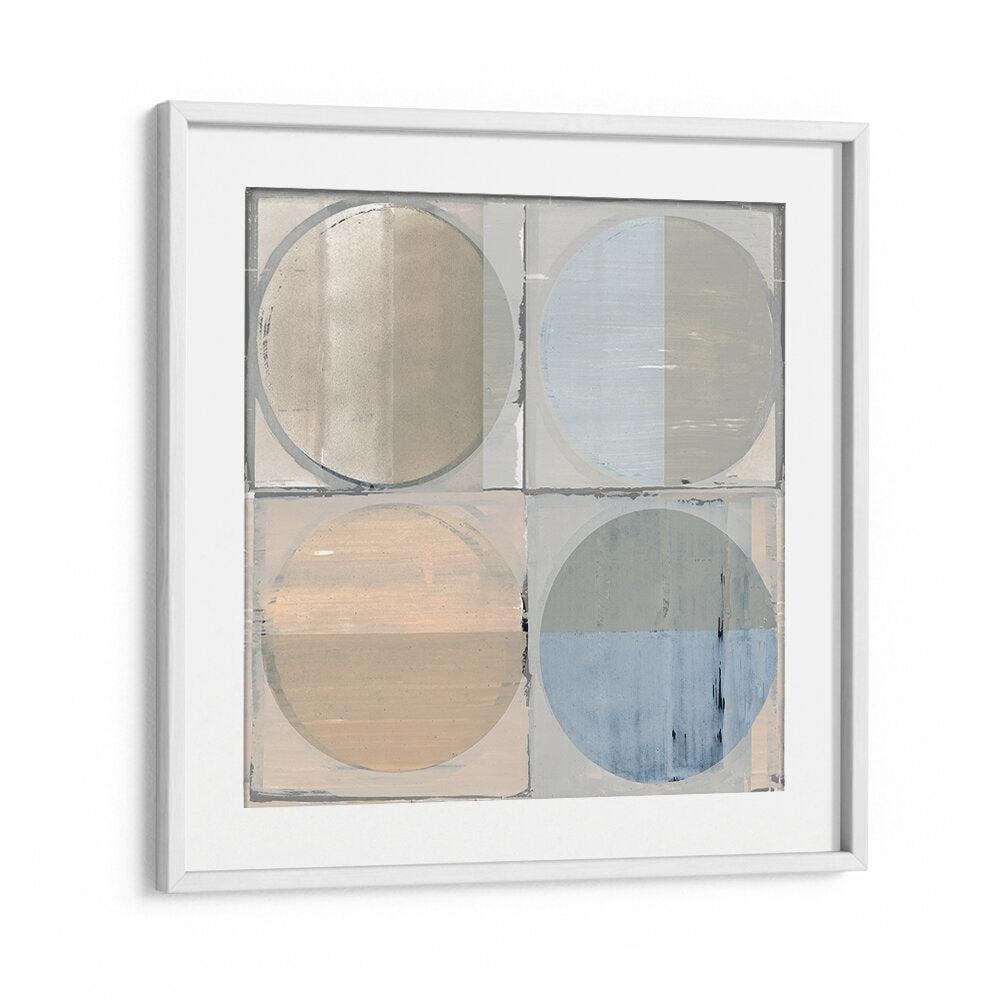 Stylish FOUR CIRCLES AND SQUARES I, GEOMETRIC ART PRINTS, perfect for modern decor enthusiasts and minimalists.