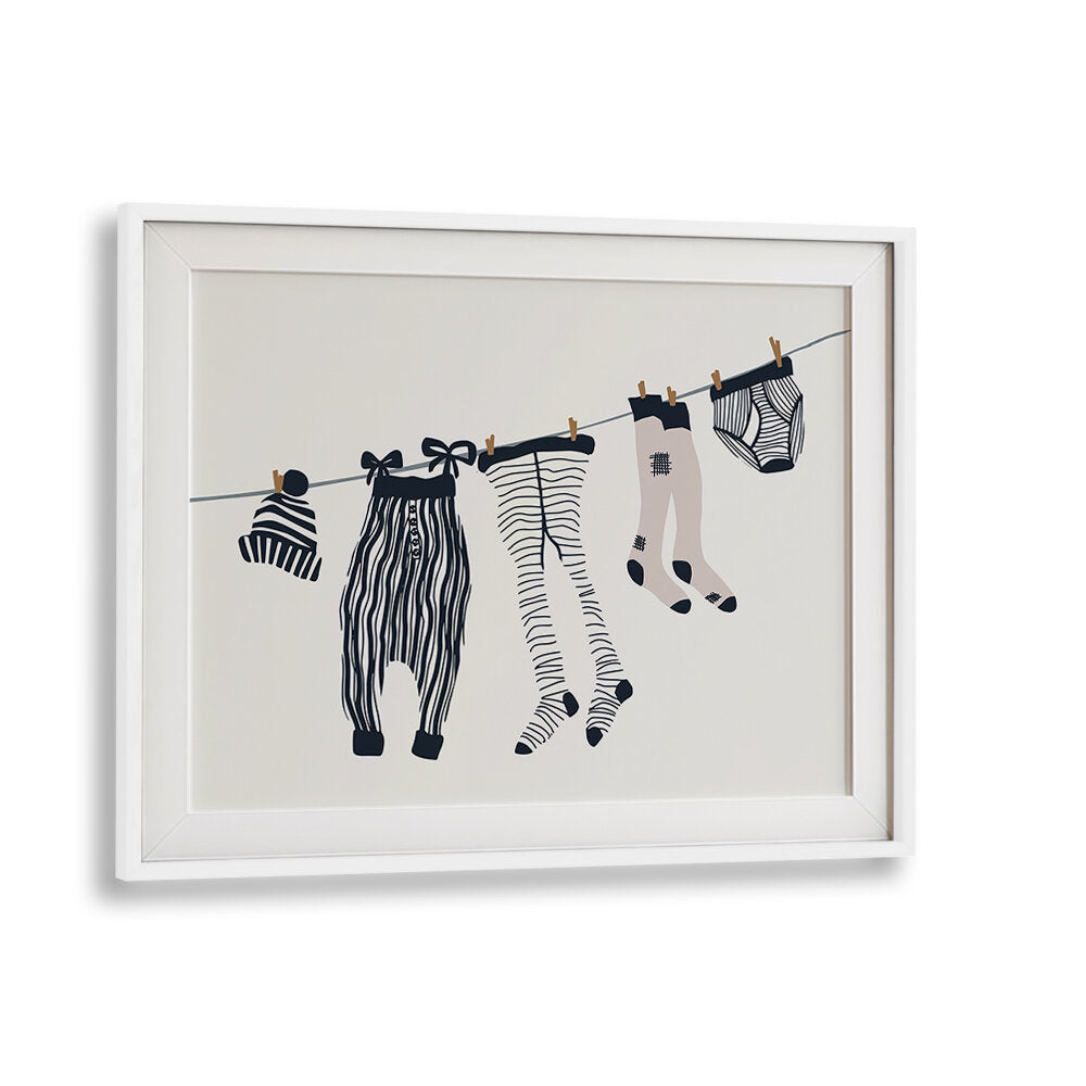 Vibrant LAUNDRY ROOM, KIDS ROOM PAINTINGS featuring playful clothing on a line, perfect for kids' spaces.