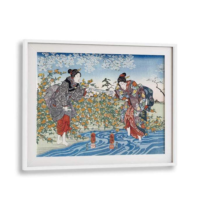 JAPANESE GIRLS BY IDE TAMA RIVER (1847) BY UTAGAWA KUNIYOSHI, JAPANESE PAINTINGS