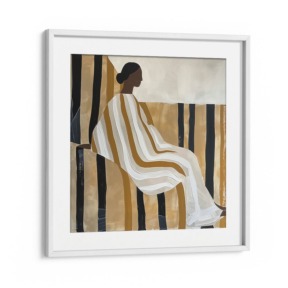 Elegant lady in stripes captured in a stunning portrait, perfect for any art lover. Discover LADY IN STRIPES, PORTRAITS.