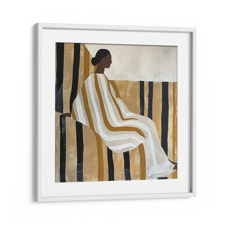 Elegant lady in stripes captured in a stunning portrait, perfect for any art lover. Discover LADY IN STRIPES, PORTRAITS.