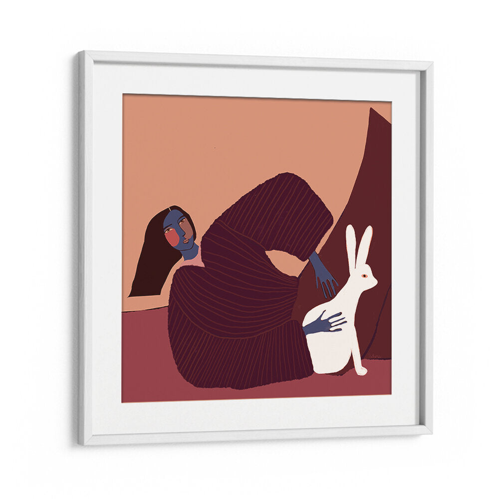 LADY AND RABBIT , PORTRAITS & FIGURATIVE ILLUSTRATIONS