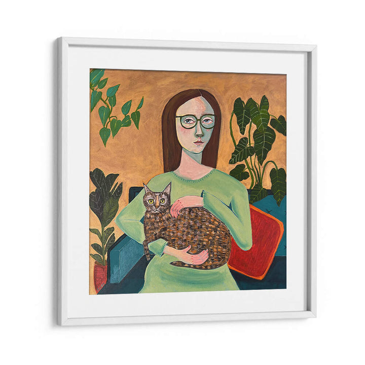 LADY WITH HER CAT IN LOUNGEROOM , PORTRAITS & FIGURATIVE ILLUSTRATIONS
